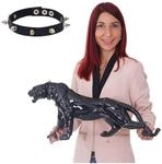 Deko Figur Panther 59cm, Polyresin Skulptur Leopard, In-/Outdoor ~ schwarz hochglanz
