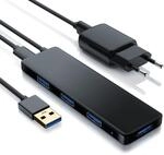 Primewire USB 3.2 Hub mit Netzteil, Ultra Slim 4-Port Verteiler, Datenhub f&uuml;r PC PS4