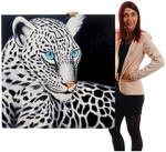 Wandbild Wei&szlig;er Leopard, 100% handgemaltes &Ouml;lgem&auml;lde Gem&auml;lde XL, 100x100cm