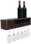 Weinregal MCW-P21, Glas-/Flaschenhalter Wandbar Regal f&uuml;r 4 Flaschen/6 Gl&auml;ser Holz
