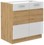 Sp&uuml;lenschrank 80 cm Eiche Artisan + Wei&szlig; Hochglanz K&uuml;chenzeile K&uuml;chenblock K&uuml;che