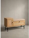 Schuhbank &ndash; Eiche-Dekor, 100x60x38 cm, Rattan-Elemente, gepolstert, mit...
