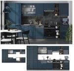 Vicco K&uuml;chenzeile Fame-Line Anthrazit Dunkelblau Hochglanz 355 cm ohne Arbeitsplatte