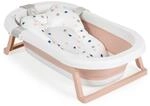 Moni Babybadewanne Palma faltbar 3-teilig Badekissen Schwamm Ablaufloch St&ouml;psel rosa