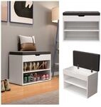 Oskar-Store Schuhbank Titus Wei&szlig;, 60 x 45 cm, Schuhregal mit Sitz, Klappdeckel,
