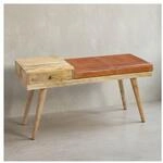 KADIMA DESIGN Retro-Stil Sitzbank: Stauraum, Ziegenleder-Bezug, 100x52x38 cm,