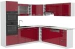 Vicco K&uuml;chenzeile Eckk&uuml;che Einbauk&uuml;che R-Line Ecke Wei&szlig; Bordeaux Hochglanz