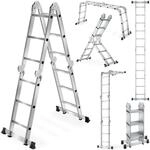 tectake&reg; Aluminium Mehrzweckleiter, 6in1, 4 x 3 Sprossen, geriffelte Trittfl&auml;che,