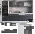 VICCO K&Uuml;CHE R-LINE 300CM K&Uuml;CHENZEILE K&Uuml;CHENBLOCK EINBAUK&Uuml;CHE ANTHRAZIT HOCHGLANZ
