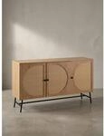Sideboard &ndash; Eiche-Dekor/Rattan, 140x80x39&nbsp;cm, 3 T&uuml;ren, hoch