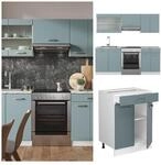 Vicco K&uuml;chenzeile R-Line Solid Wei&szlig; Blau Grau 200 cm modern K&uuml;chenschr&auml;nke
