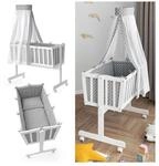 VITALISPA Wiege NOAH Schaukelwiege Babywiege Holz Wei&szlig; Grau Bett Set Buche