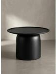 Couchtisch Rund Schwarz Mango Massivholz, 60x60x40 cm, Erh&ouml;hter Rand, Trommelgestell