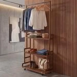 Bambus Standgarderobe MCW-Q33, Garderobenst&auml;nder Kleiderst&auml;nder Schuhregal, Stange