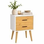 VCM Nachttisch mit 2 Schubladen, 45 x 30 x 70 cm, Beistelltisch im Retro-Design mit