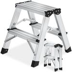 tectake&reg; Doppelseitige Aluminium Trittleiter, 2 Stufen, klappbar, geriffelte
