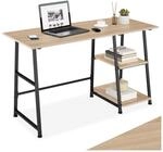 tectake&reg; Schreibtisch, Industrial Style, trapezf&ouml;rmiges Gestell, Seitenregal mit 2