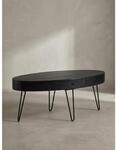 Couchtisch in Mango-Massivholz und Metall, 100x50x40 cm, Oval, mit Schublade,