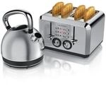 Arendo Fr&uuml;hst&uuml;cks-Set Edelstahl Wasserkocher 1,7l, 4-Scheiben Kurzschlitz...