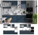 Vicco K&uuml;chenzeile Fame-Line Wei&szlig; Dunkelblau Hochglanz 280 cm mit Arbeitsplatte