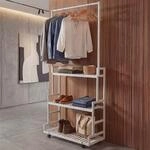 Bambus Standgarderobe MCW-Q33, Garderobenst&auml;nder Kleiderst&auml;nder Schuhregal, Stange