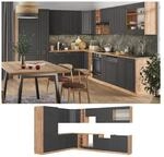 Vicco Eckk&uuml;che K&uuml;chenzeile Einbauk&uuml;che Fame-Line Landhaus Eiche Anthrazit Gold