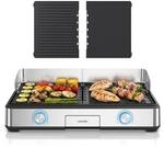 Arendo Tischgrill, Gourmet Edelstahl Elektrogrill, 2 Grillzonen, elektrisch,