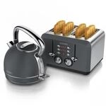 Arendo Fr&uuml;hst&uuml;cks-Set Edelstahl Wasserkocher 1,7l, 4-Scheiben Kurzschlitz Toaster,