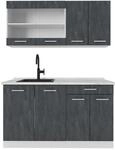 Vicco Singlek&uuml;che R-Line 140 cm Schwarz Beton Wei&szlig; mit Arbeitsplatte Eiche
