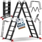 MASKO&reg; Leiter Aluminium Mehrzweckleiter 150 Kg belastbar, 6in1 multifunktional mit