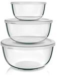 Arendo Salatsch&uuml;ssel 3er Set mit Deckel, Glassch&uuml;ssel 1,1L / 2,7L / 4,4L, Glas