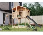 Karibu Stelzenhaus Benjamin mit Rutsche und Doppelschaukelanbau