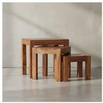 KADIMA DESIGN Holz Satztisch Set "NAKO": 3-teilig, Landhaus-Stil, Massivholz,