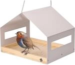 WONDERMAKE&reg; Gro&szlig;es Design Vogelhaus aus Metall und Holz wetterfest zum Aufh&auml;ngen,