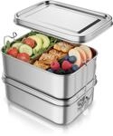 Arendo Lunchbox, Meal Prep Box Edelstahl 1700 ml, 2 Ebenen, 4 Trenneins&auml;tze,