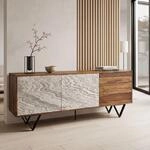 Sideboard FineBuy 175 cm Anrichte Massivholz Steinoptik Kommode T&uuml;ren Schubladen