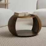 Couchtisch Mango Massivholz rund 60 cm Wohnzimmertisch Ablagefach Landhaus