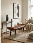 Sitzbank &ndash; Echtleder/Holz, 125x51x38 cm, Modern