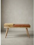 Sitzbank &ndash; Ziegenleder/Massivholz, 100x52x38 cm, Braun, mit Stauraum