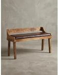 Sitzbank &ndash; Leder/Massivholz, 108x63x43 cm, Braun, mit Lehne