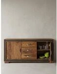 Sideboard &ndash; Massivholz mit Kunstleder, 160x44x80&nbsp;cm, rustikal, mit T&uuml;ren und