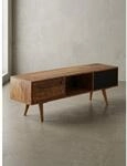 TV-Lowboard Massivholz, 2 T&uuml;ren und Fach, Vintage-Stil, Schwarz 140x35x45 cm