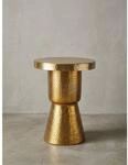 Beistelltisch &ndash; Rund Aluminium Gold Hammerschlagoptik 43x59x43 cm orientalisch
