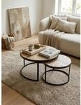 Couchtisch 2er Set Massivholz Metall Rund, Mango 60x60x40 cm