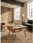 Couchtisch Akazie Massivholz Metall, Quadratisch, 60x60x40cm, Braun mit Stauraum