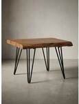 Couchtisch in Braun aus Massivholz mit Baumkante und Metallbeinen, 56x38x51cm
