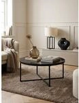 Couchtisch mit Marmoroptik und Metall-Gestell, Rund, Schwarz 80x80x35 cm