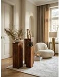 Beistelltisch 3er Set Massivholz Quadratisch Modern S&auml;ulenform, Dunkelbraun 24x24x85