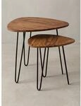 Beistelltisch Set &ndash; 2-teilig, Massivholz, Metallgestell, schmal