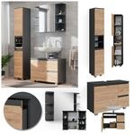 Vicco Badm&ouml;belset J-shape Anthrazit Eiche modern Badezimmer Schrank Badschrank